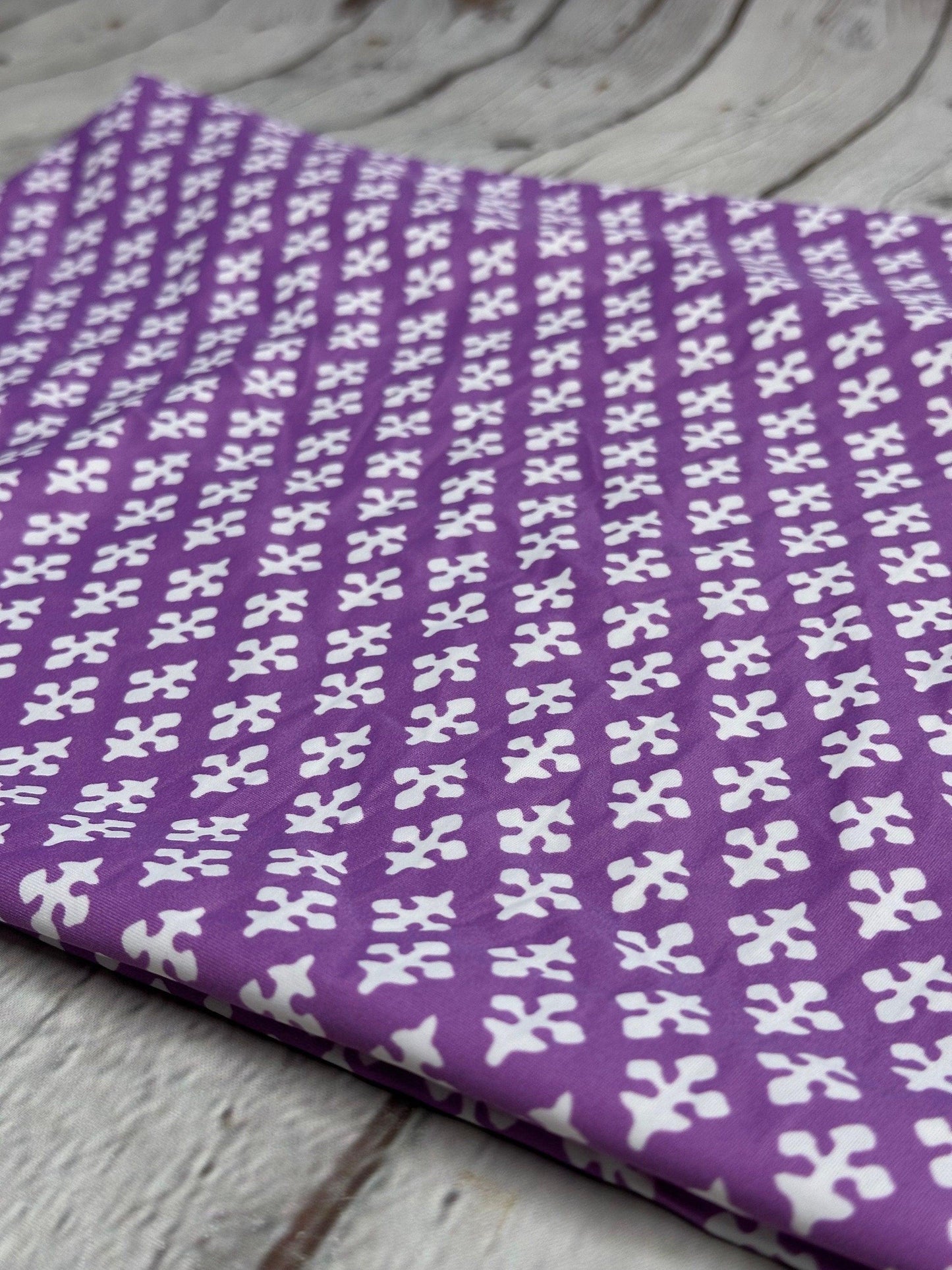 4 Way Stretch Print Nylon Spandex Fabric By The Yard Tricot Swim Wear Bikini Active Wear Geometric Pattern Abstract Purple White