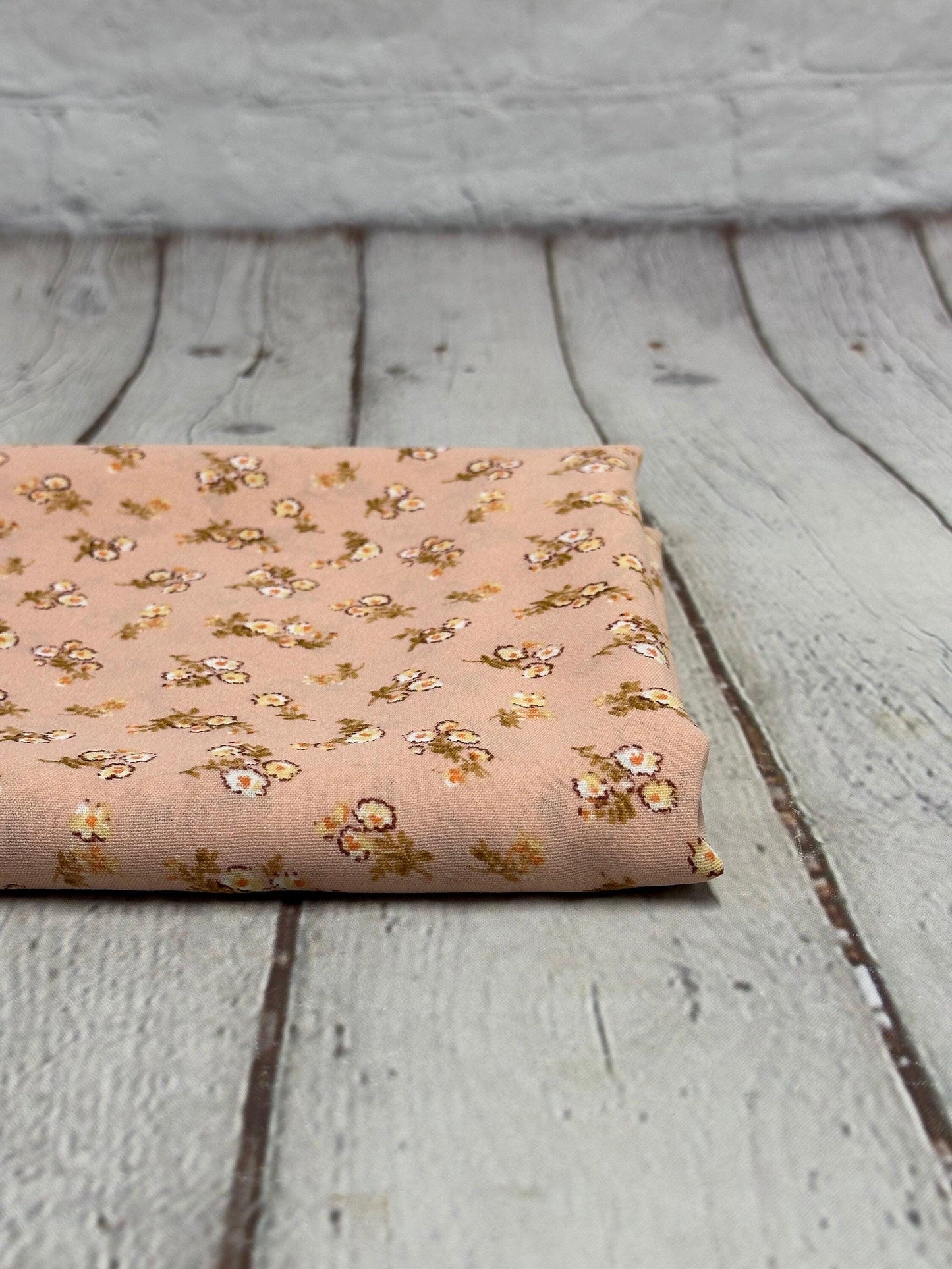 Crinkled Woven Print Fabric By The Yard Small Mini Peach Summer  Floral Print