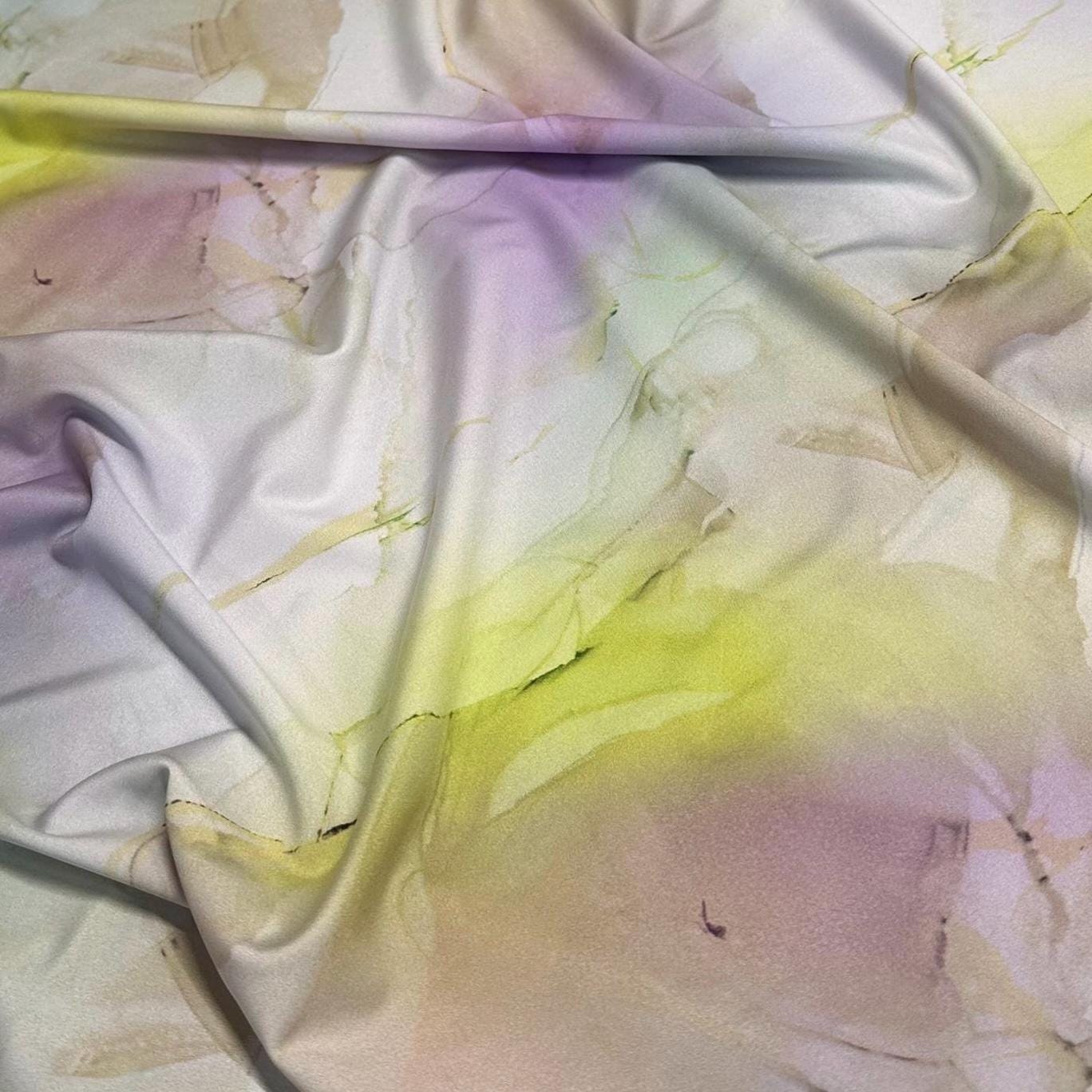 4 Way Stretch Print Nylon Spandex Fabric By The Yard Tricot Swim Wear Bikini Active Wear Acid Wave Tie Dye Lavender Lime