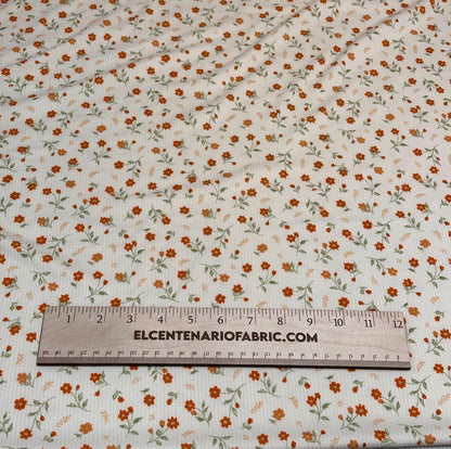 DBP 4x2 Rib Knit Mini Flower Double Brushed Polyester Spandex Vintage Ditsy Daisy Floral Monotone Cream Coral Fabric By The Yard