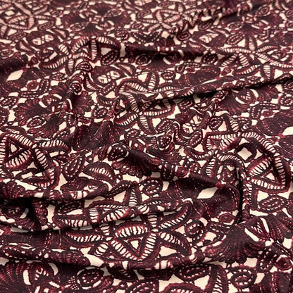 4 Way Stretch Assorted Print Nylon Spandex Fabric By The Yard Tricot Swim Wear Bikini Active Wear Geometric Abstract Burgundy Print 280 GSM