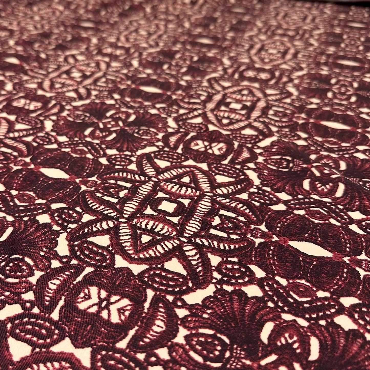 4 Way Stretch Assorted Print Nylon Spandex Fabric By The Yard Tricot Swim Wear Bikini Active Wear Geometric Abstract Burgundy Print 280 GSM