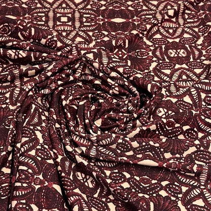 4 Way Stretch Assorted Print Nylon Spandex Fabric By The Yard Tricot Swim Wear Bikini Active Wear Geometric Abstract Burgundy Print 280 GSM