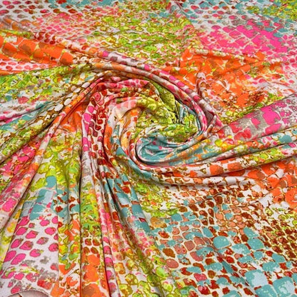 4 Way Stretch Print Nylon Spandex Fabric By The Yard Tricot Swim Wear Bikini Active Wear Snake Skin Reptile Anaconda Bright Mulitcolor Neon