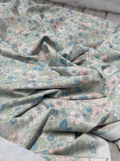4 Way Stretch Tricot Print Spandex Fabric By The Yard Tricot Swim Wear Bikini Soft Pastel Small Ditsy Flower Foral Sage Rose Daisy