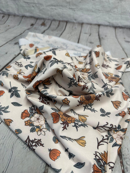 4 Way Stretch Print Spandex Fabric By The Yard Tricot Swim Wear Bikini Boho Neutral Floral Multi Color Rustic Flower Print 280 GSM