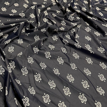 4 Way Stretch Print Nylon Spandex Fabric By The Yard Tricot Swim Wear Bikini Active Wear Black Paisley Print Bandanna