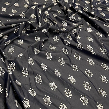 4 Way Stretch Print Nylon Spandex Fabric By The Yard Tricot Swim Wear Bikini Active Wear Black Paisley Print Bandanna