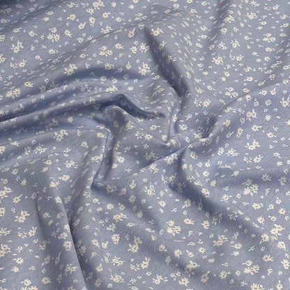 Cotton Spandex Blue White Ditsy Small Floral Print Fabric By The Yard Mini Flower Print