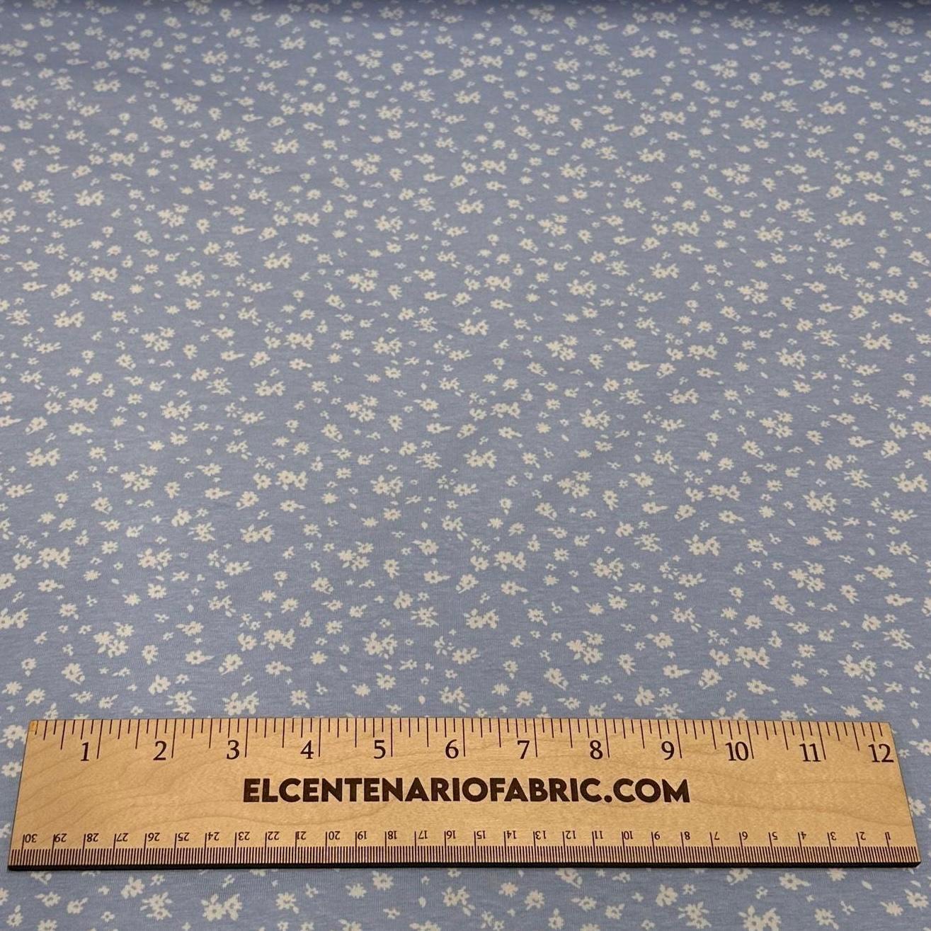Cotton Spandex Blue White Ditsy Small Floral Print Fabric By The Yard Mini Flower Print