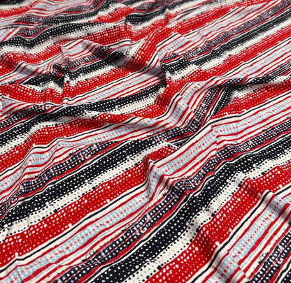 4 Way Stretch Print Nylon Spandex Fabric By The Yard Tricot Swim Wear Bikini Active Wear Abstarct Stripes Navy Red
