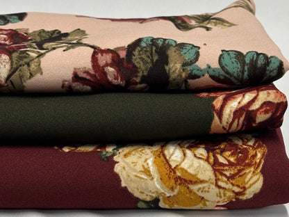 Techno Crepe Scuba Fabric Strech Knit for Dress Pants Blouse Fabric By The Yard Fall Floral Flowers
