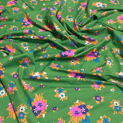 4 Way Stretch Print Nylon Spandex Fabric By The Yard Tricot Swim Wear Bikini Active Wear Green Multi color Flower Floral