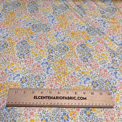 4 Way Stretch Print Nylon Spandex Fabric By The Yard Tricot Swim Wear Bikini Active Wear Mini Multicolor  Floral Daisy  Blue 260 GSM