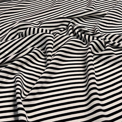 100% Silk Crepe De Chine CDC Stripe Silk Fabric By The Yard Black White 45 inch