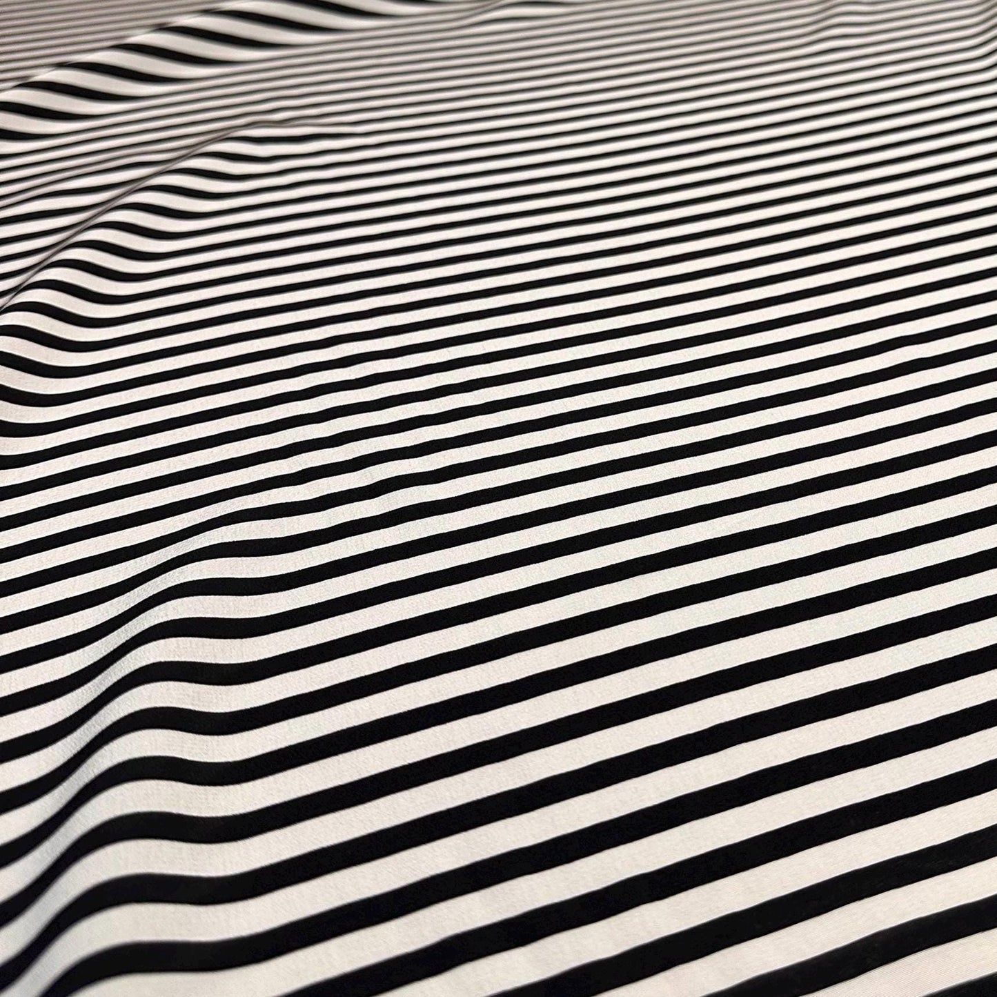 100% Silk Crepe De Chine CDC Stripe Silk Fabric By The Yard Black White 45 inch