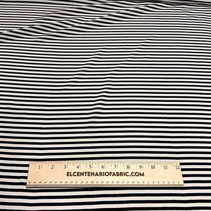 100% Silk Crepe De Chine CDC Stripe Silk Fabric By The Yard Black White 45 inch