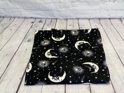 Heavy Weight Cotton Spandex Gothic Skull Crescent Moon Print Fabric By The Yard 240 GSM