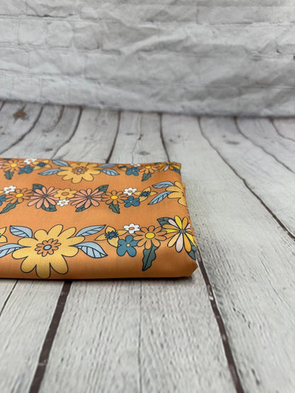 4 Way Stretch Print Nylon Spandex Fabric By The Yard Tricot Swim Wear Bikini Active Wear Boho Abstract Floral 70s Retro Vintage Rust 280 GSM