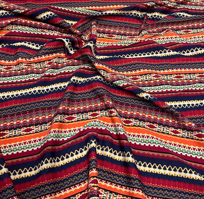 4 Way Stretch Print Nylon Spandex Fabric By The Yard Tricot Swim Wear Bikini Active Wear Multi Color Stripe Geometric Rust Navy  Rustic