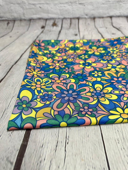 4 Way Stretch Print Nylon Spandex Fabric By The Yard Tricot SwimWear Bikini Active Wear Multi Color Floral Flower Vintage  280 GSM
