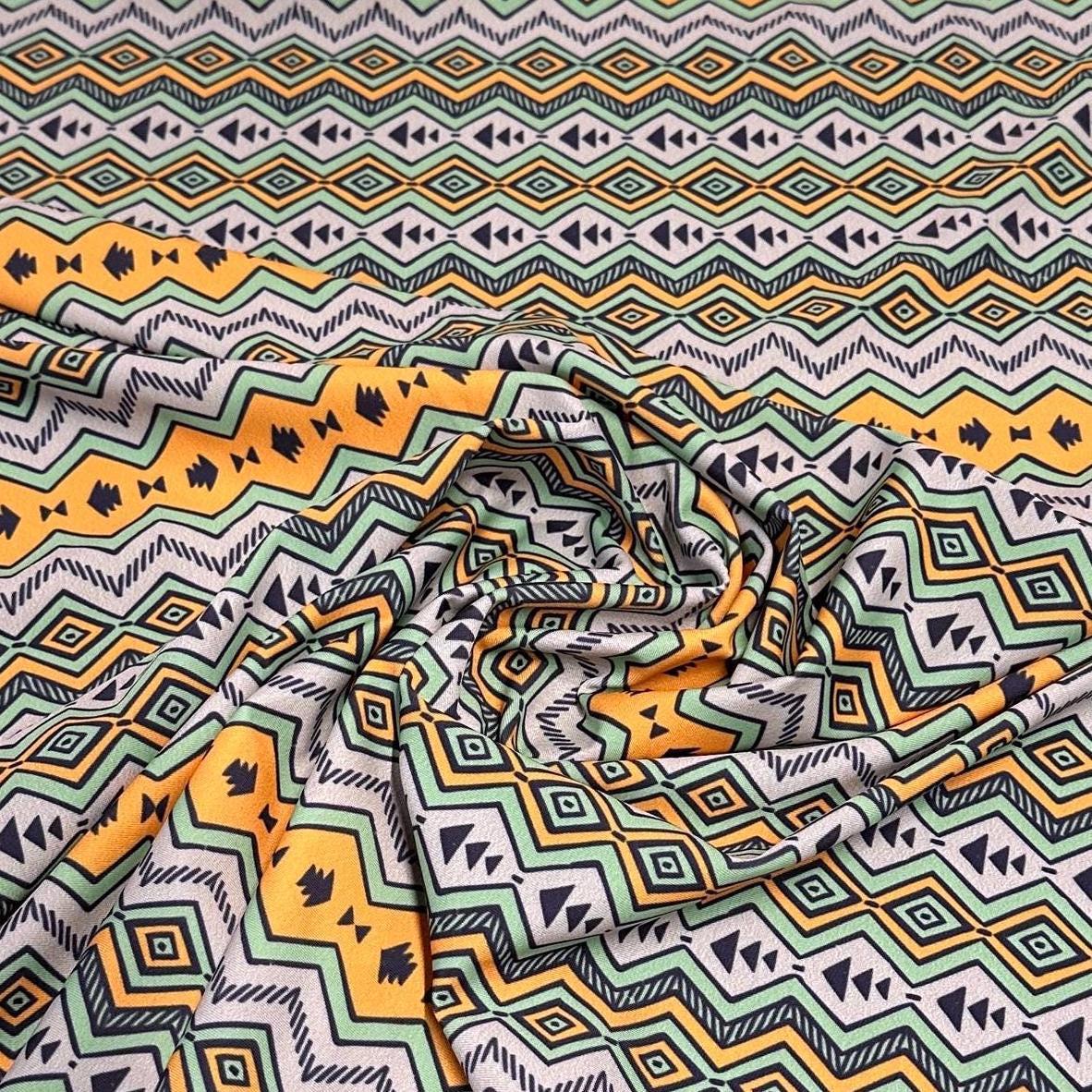 4 Way Stretch Assorted Print Nylon Spandex Fabric By The Yard Tricot Swim Wear Bikini Active Green Abstract Geometric Shapes 240 GSM
