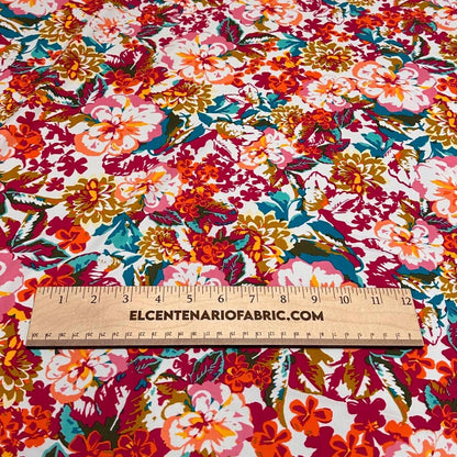 4 Way Stretch Print Nylon Spandex Fabric By The Yard Tricot Swim Wear Bikini Active Wear Multicolor Floral Flower Leaf Teal Fuchsia