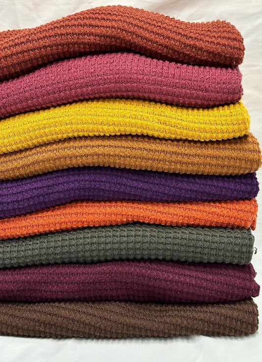 Open Weave Chunky Waffle Sweater Knit Fabric By The Yard | 250GSM Fall Colors #3