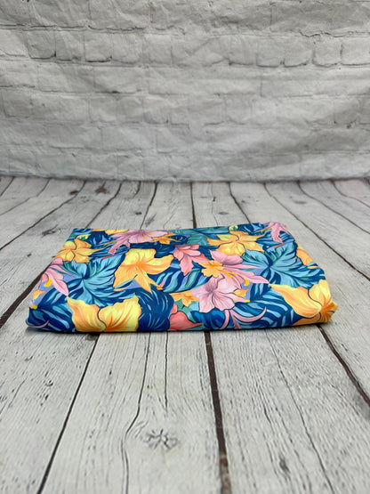 4 Way Stretch Print Spandex Fabric By The Yard Tricot Swim Wear Bikini  Bright Yellow Pink Tropical Floral Flower