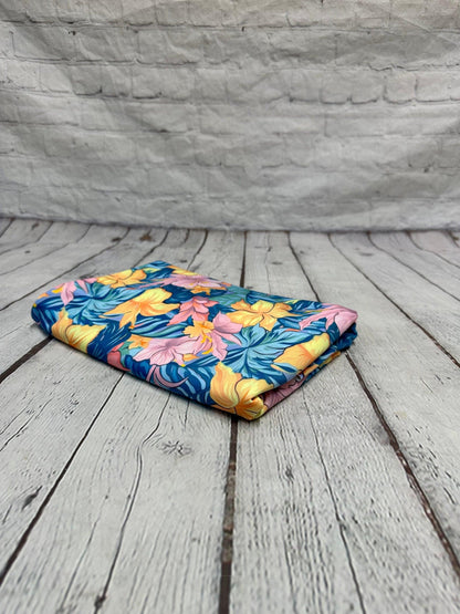 4 Way Stretch Print Spandex Fabric By The Yard Tricot Swim Wear Bikini  Bright Yellow Pink Tropical Floral Flower