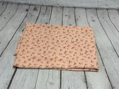 Crinkled Woven Print Fabric By The Yard Small Mini Peach Summer  Floral Print