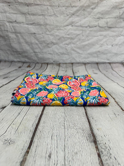 4 Way Stretch Print Spandex Fabric By The Yard Tricot Swim Wear Bikini Tropical Teal Lemon Fruit Orange Floral 280 GSM