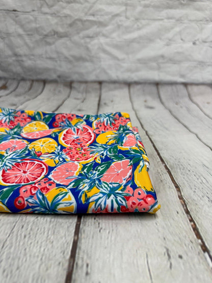 4 Way Stretch Print Spandex Fabric By The Yard Tricot Swim Wear Bikini Tropical Teal Lemon Fruit Orange Floral 280 GSM