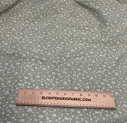 Cotton Spandex Sage White Ditsy Small Floral Print Fabric By The Yard Mini Flower Print
