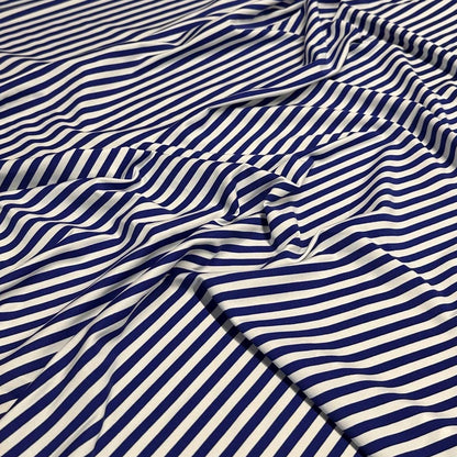4 Way Stretch Print Nylon Spandex Fabric By The Yard Tricot Swim Wear Bikini Active Wear 1/4 Inch Classic Stripe Royal Blue White