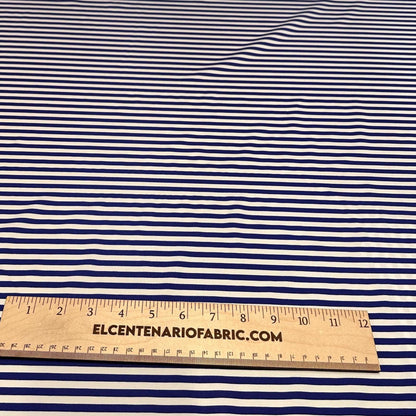 4 Way Stretch Print Nylon Spandex Fabric By The Yard Tricot Swim Wear Bikini Active Wear 1/4 Inch Classic Stripe Royal Blue White