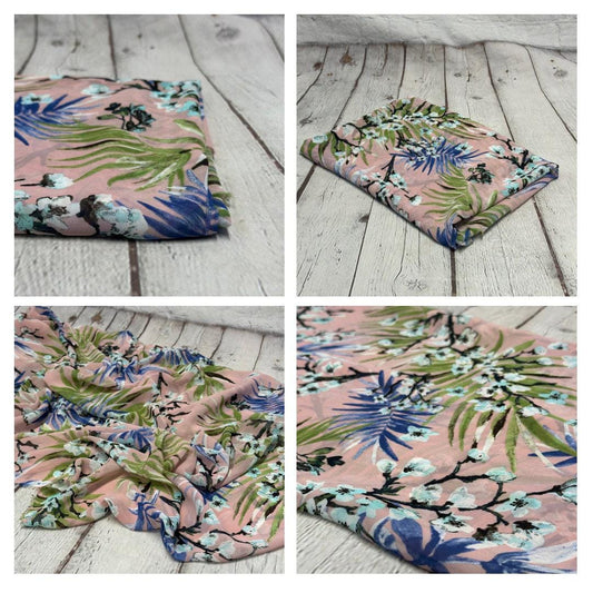 Polyester Chiffon Woven Print Fabric By The Yard Mauve Blossom Leaf Flower Summer  Floral Print Summer Flowy Dress