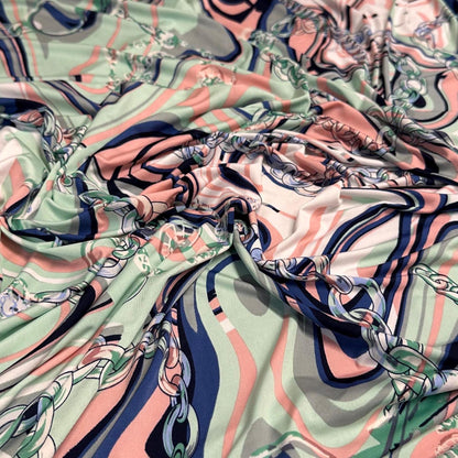 Venezia Poly Spandex Print Luxury Baroque-Inspired Print Elegant and Sophisticated Design Chains By The Yard Navy Mint