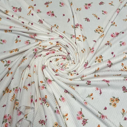 DBP 4x2 Rib Knit Small Flower Double Brushed Polyester Spandex Floral Fabric By The Yard