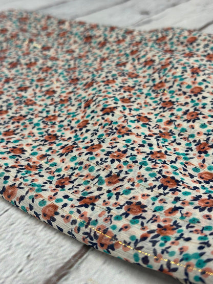 Polyester Chiffon Woven Print Fabric By The Yard Mini Multicolor Lurix Metallic Flower Summer  Floral Print Summer Flowy Dress