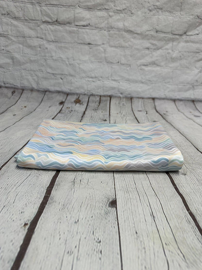 4 Way Stretch Print Spandex Fabric By The Yard Tricot Swim Wear Bikini Pastel Multi Mini Hazy Wave Water 280 GSM