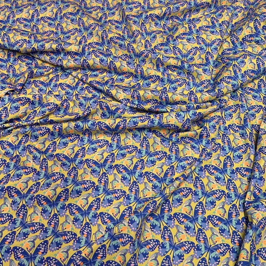 4 Way Stretch Print Nylon Spandex Fabric By The Yard Tricot Swim Wear Bikini Active Wear Blue Butterfly 70s Retro Vintage
