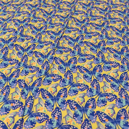 4 Way Stretch Print Nylon Spandex Fabric By The Yard Tricot Swim Wear Bikini Active Wear Blue Butterfly 70s Retro Vintage