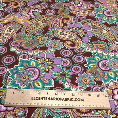 4 Way Stretch Print Nylon Spandex Fabric By The Yard Tricot Swim Wear Bikini Active Wear Multicolor Boho Paisley Brown Pink