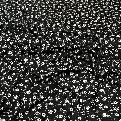 DBP Double Brushed Poly Spandex Print Ditsy Flower Vintage Mini Floral Print By The Yard Black White
