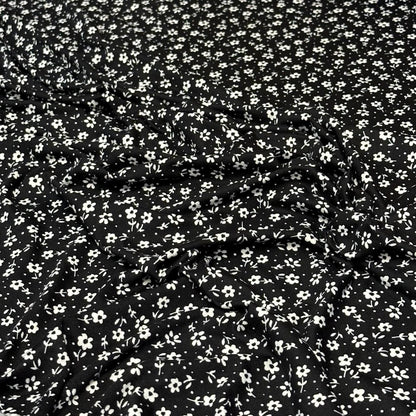 DBP Double Brushed Poly Spandex Print Ditsy Flower Vintage Mini Floral Print By The Yard Black White