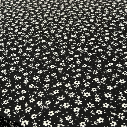 DBP Double Brushed Poly Spandex Print Ditsy Flower Vintage Mini Floral Print By The Yard Black White