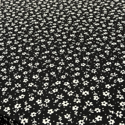 DBP Double Brushed Poly Spandex Print Ditsy Flower Vintage Mini Floral Print By The Yard Black White