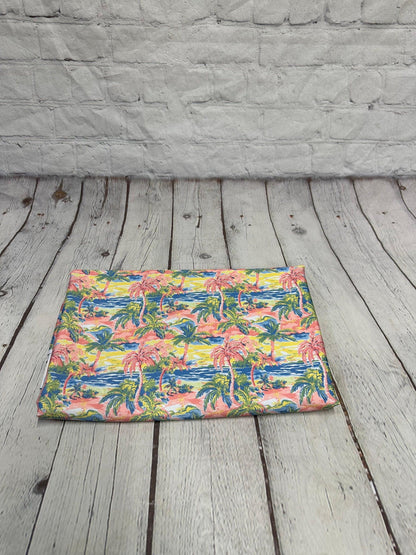 4 Way Stretch Print Spandex Fabric By The Yard Tricot Swim Wear Bikini Tropical  Pink Palm Tree Ocean Leaves 280 GSM