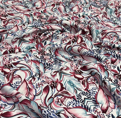 4 Way Stretch Print Nylon Spandex Fabric By The Yard Tricot Swim Wear Bikini Active Wear Floral Flower Leaf Teal Wine